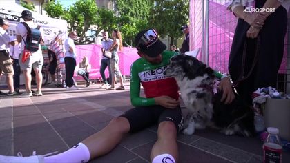 Giro d'Italia | Who let the dogs out? - Ritwinnaar Filippo Ganna knuffelt met hond na finish