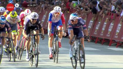 Watch thrilling sprint as Philipsen edges 'brutal' sprint after huge crash on Stage 5