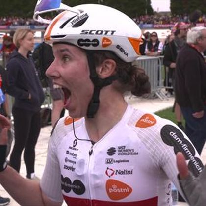 Watch heartwarming moment Britain's Georgi realises she made the podium at Paris-Roubaix Femmes