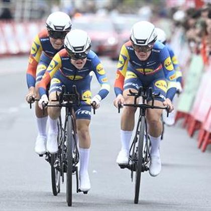 Lidl-Trek survive late crash to sneak victory on Stage 1 team time trial