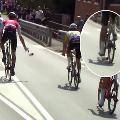 'Ooh... careless!' - Dangerously tossed bottle almost causes crash at Giro