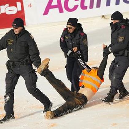 Furious Kristofferson has to be restrained as Ski World Cup in Gurgl interrupted by protests