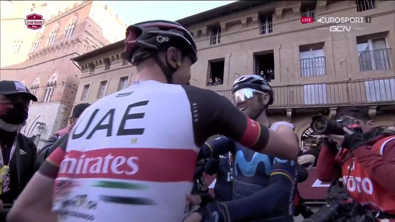 El abrazo entre dos campeones: Valverde se rinde a Pogacar