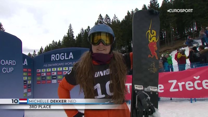 Rogla | Michelle Dekker knap op het podium bij wereldbekerwedstrijd parallelreuzenslalom