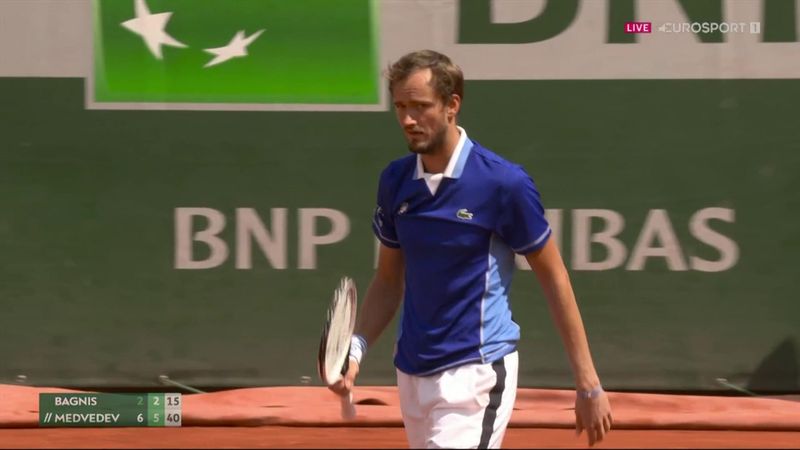 Medvedev wins second set with big ace down the T in French Open first round