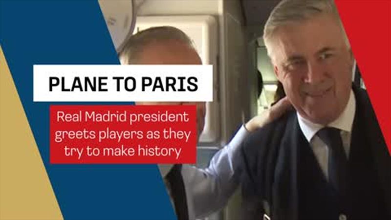 Real Madrid depart, President Perez greets players