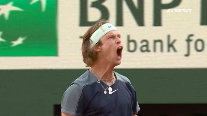 Watch Rublev take fourth set and roar in triumph as he takes match to distance