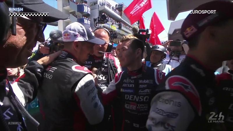 Watch Le Mans champions Hartley, Buemi, Hirakawa celebrate Toyota Gazoo win