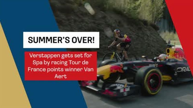 Verstappen gets set for Spa by racing Tour de France Green jersey winner Van Aert