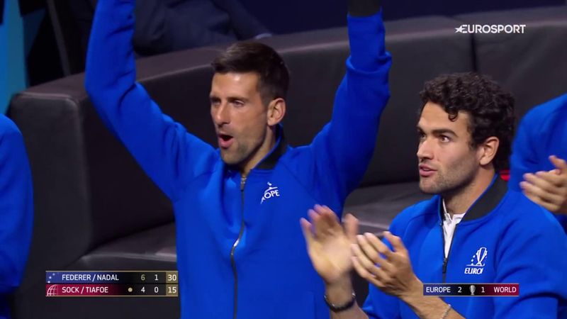 WATCH - Djokovic celebrates wildly as Federer and Nadal win epic point in doubles
