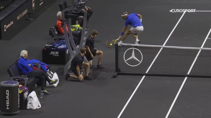 Watch as Nadal narrowly misses crazy round-the-net post shot, wild reaction