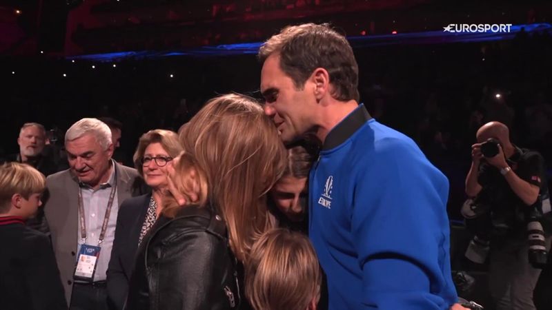 Emotional scenes as Federer embraces family after bidding farewell to tennis career