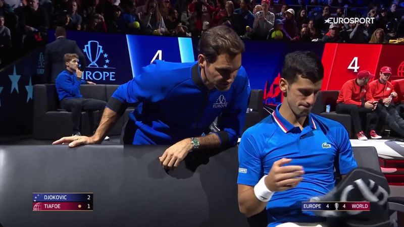 'More erratic for sure' - Watch Federer give Djokovic quiet coaching at Laver Cup