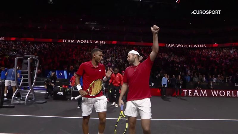 Watch the match point as Team World roar back to deny Murray and Berrettini in doubles