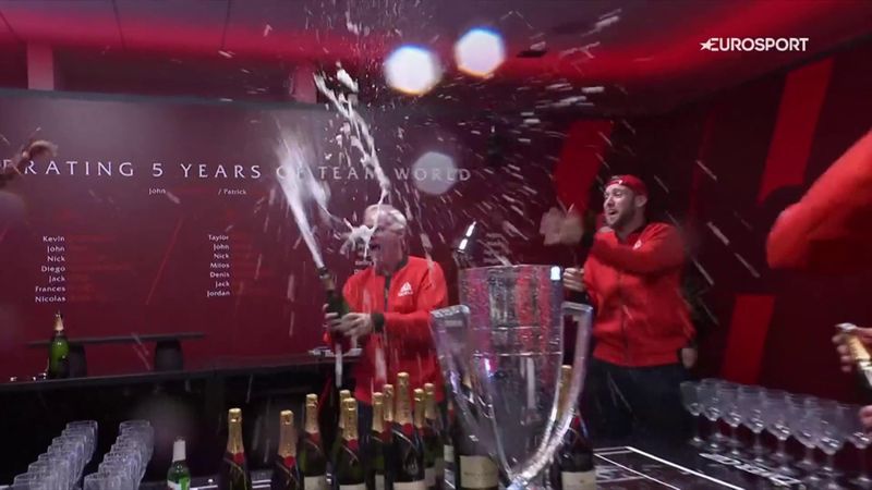 'Getting a soaking' - Team World celebrate with champagne after Laver Cup win