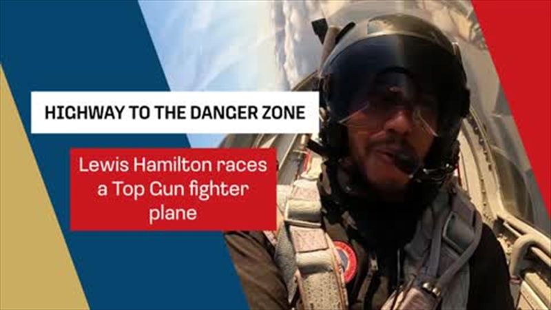 Lewis Hamilton races a Top Gun fighter plane