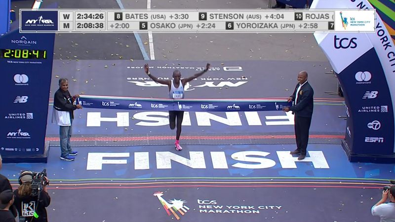 Watch as Chebet claims New York City Marathon men's race title in style