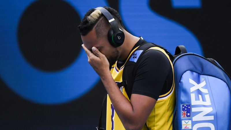 Kyrgios in tears as he comes on court for Nadal match, wearing Bryant shirt