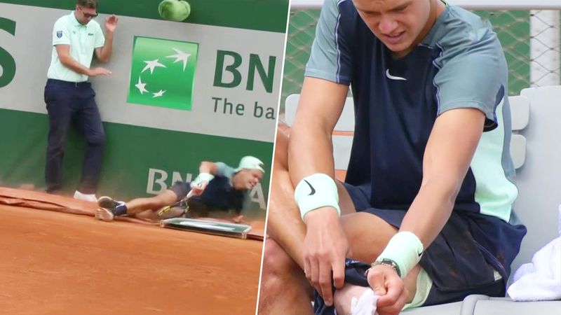Watch Rune take nasty tumble at back of court, Henman reacts
