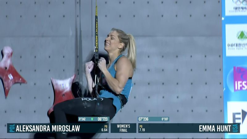 Aleksandra Miroslaw races to Climbing World Cup first place in Seoul