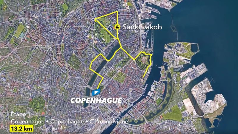 Tour-Strecke, 1. Etappe: Profil und Kurs des Zeitfahrens in Kopenhagen