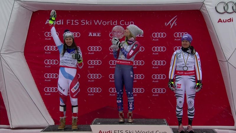 Beaming Shiffrin receives her World Cup overall title