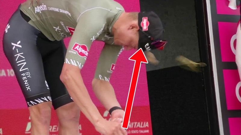 'Bizarre' moment Van der Poel fires Prosecco cork into his face after Giro victory