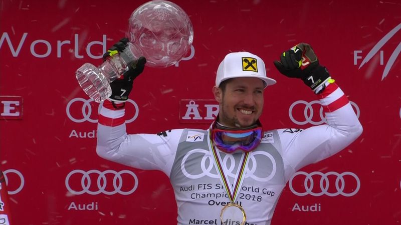 Hirscher smiles as he's handed seventh consecutive Crystal Globe
