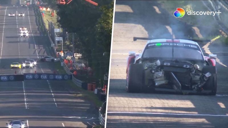 Mærkeligt heavy hit i Le Mans: Top 3-Porsche drejer pludseligt ind i barriere og smadrer front