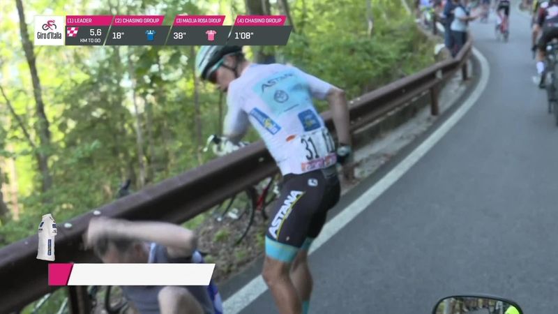 Giro de Italia 2019: Superman López, a golpes con un aficionado que le tiró por correr a su lado