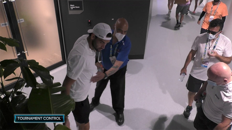 Oh dear! Berrettini slips over after being denied by security without pass