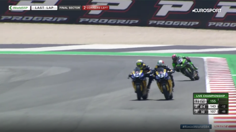 Team-mates touching in thrilling final-lap battle in World Supersport
